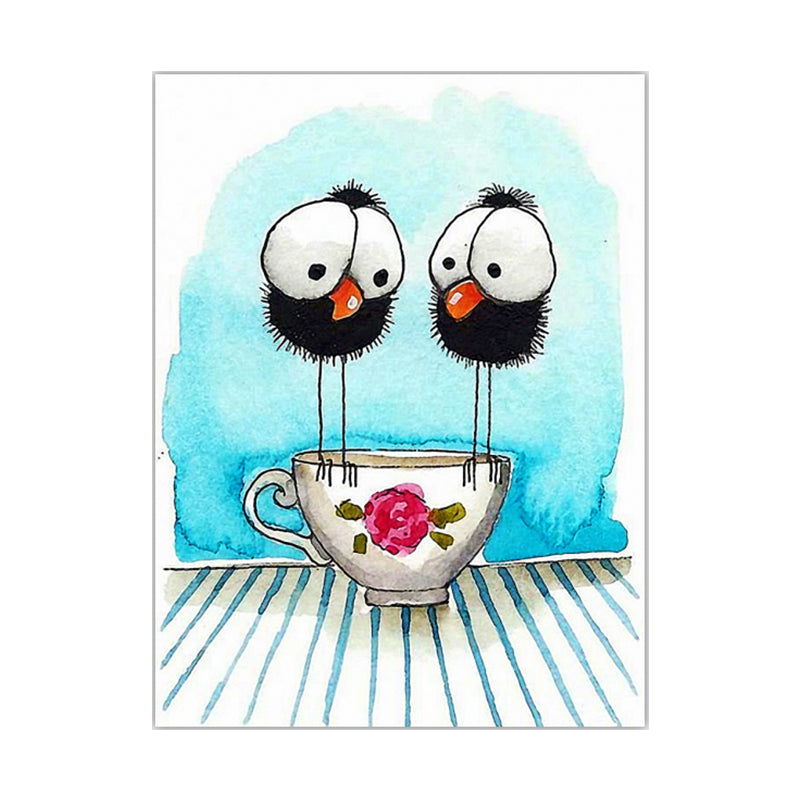 Childrens Art Birdies Painting Pastel Color Kids Bedroom Canvas Print, Textured Surface Clearhalo 'Art Gallery' 'Canvas Art' 'Kids' Arts' 1640388