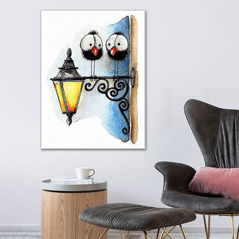 Childrens Art Birdies Painting Pastel Color Kids Bedroom Canvas Print, Textured Surface Yellow Clearhalo 'Art Gallery' 'Canvas Art' 'Kids' Arts' 1640392