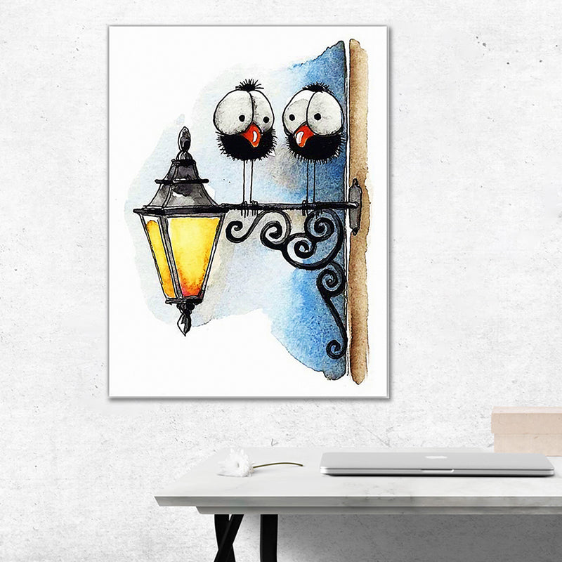 Childrens Art Birdies Painting Pastel Color Kids Bedroom Canvas Print, Textured Surface Clearhalo 'Art Gallery' 'Canvas Art' 'Kids' Arts' 1640393
