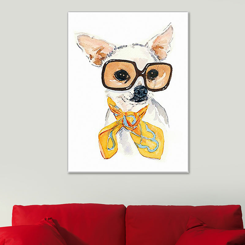 Funny Animal Painting Canvas Wall Art for Childrens Bedroom. Light Color, Textured Yellow Clearhalo 'Art Gallery' 'Canvas Art' 'Kids' Arts' 1640433