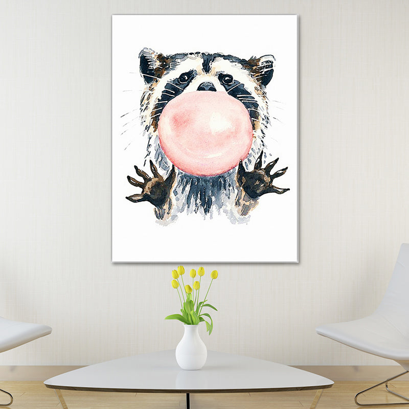 Funny Animal Painting Canvas Wall Art for Childrens Bedroom. Light Color, Textured Pink Clearhalo 'Art Gallery' 'Canvas Art' 'Kids' Arts' 1640440