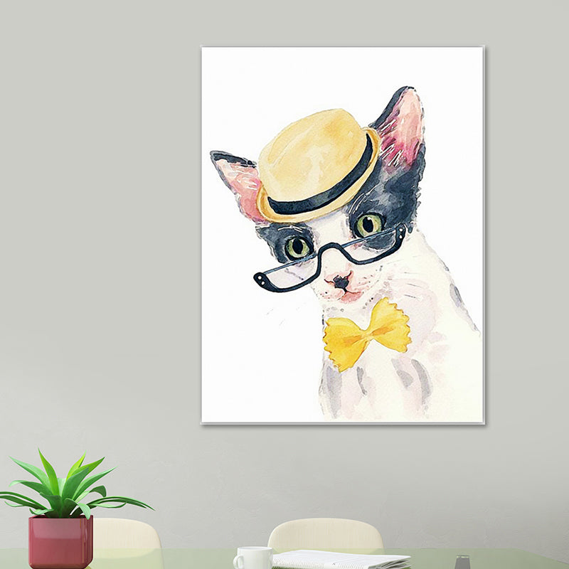 Funny Animal Painting Canvas Wall Art for Childrens Bedroom. Light Color, Textured White Clearhalo 'Art Gallery' 'Canvas Art' 'Kids' Arts' 1640447