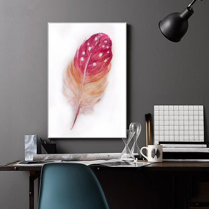 Feather Wall Art Decor Textured Nordic Style Bedroom Canvas Print in Red on White Red Clearhalo 'Arts' 'Canvas Art' 1640468