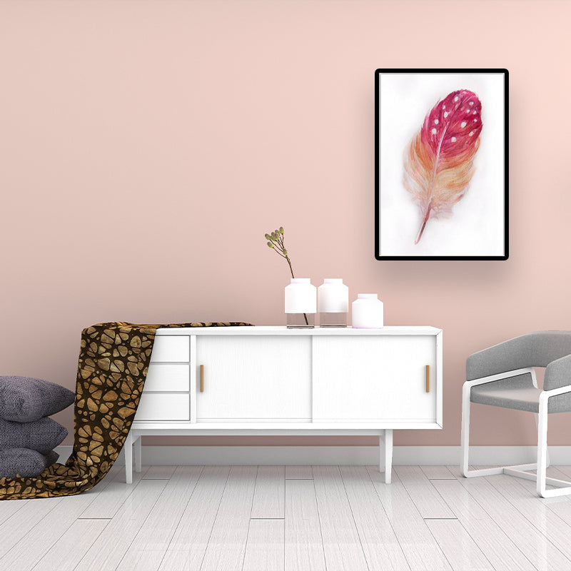 Feather Wall Art Decor Textured Nordic Style Bedroom Canvas Print in Red on White Clearhalo 'Arts' 'Canvas Art' 1640469