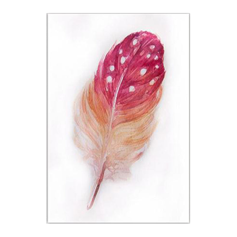 Feather Wall Art Decor Textured Nordic Style Bedroom Canvas Print in Red on White Clearhalo 'Arts' 'Canvas Art' 1640471