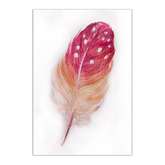 Feather Wall Art Decor Textured Nordic Style Bedroom Canvas Print in Red on White