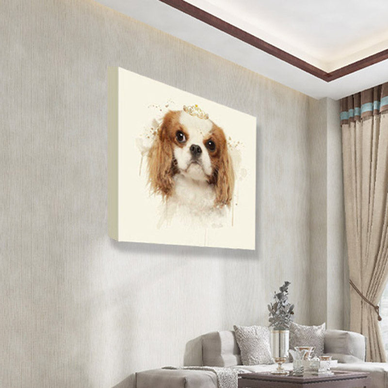 Kids Princess Beagle Art Print Yellow-Brown Puppy Dog Painting Wall Decor for Room Yellow Clearhalo 'Art Gallery' 'Canvas Art' 'Kids' Arts' 1640475