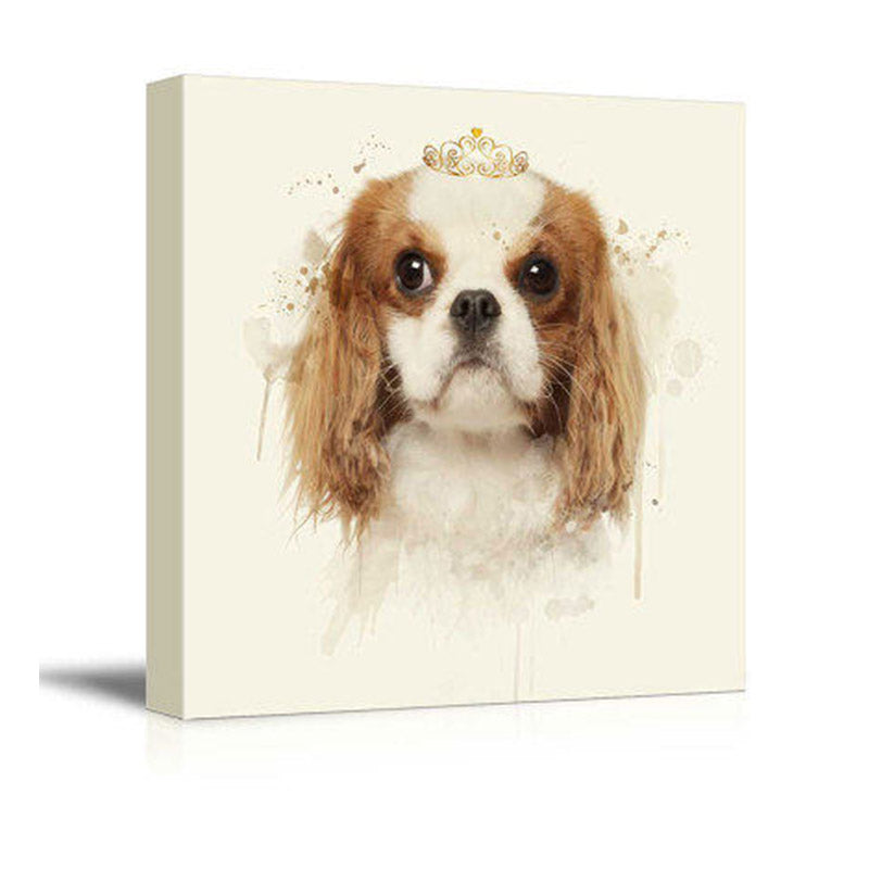 Kids Princess Beagle Art Print Yellow-Brown Puppy Dog Painting Wall Decor for Room Clearhalo 'Art Gallery' 'Canvas Art' 'Kids' Arts' 1640478