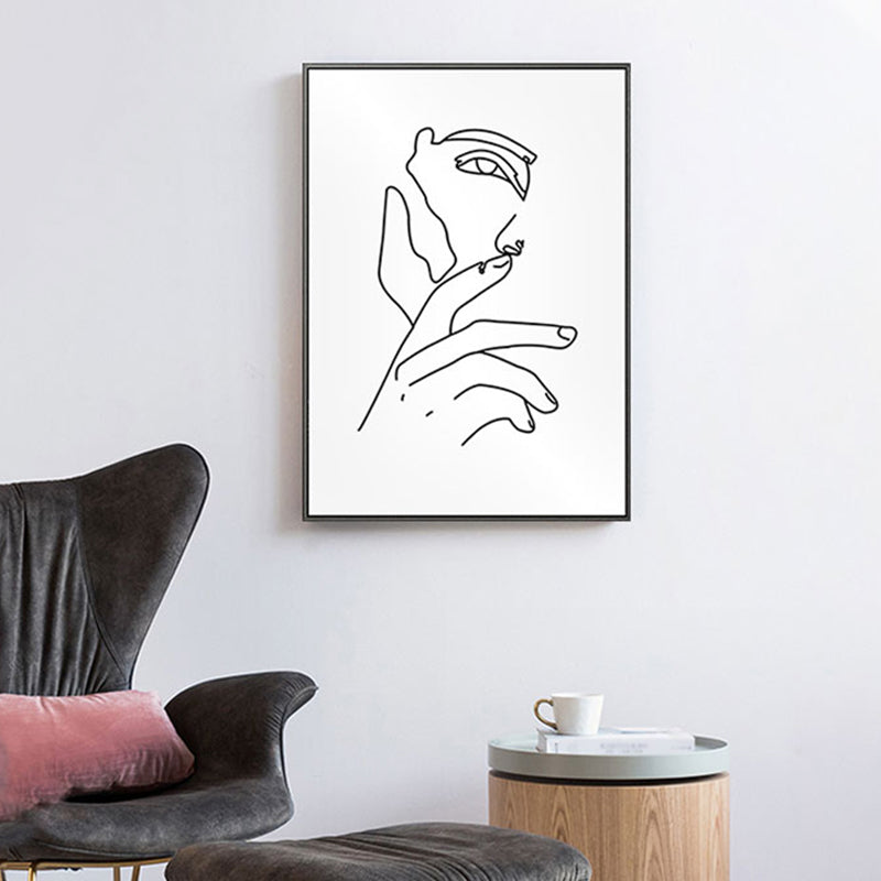 Scandinavian Style Canvas White Charcoal Drawings Character Portraiture Wall Art Print Clearhalo 'Arts' 'Canvas Art' 1640483