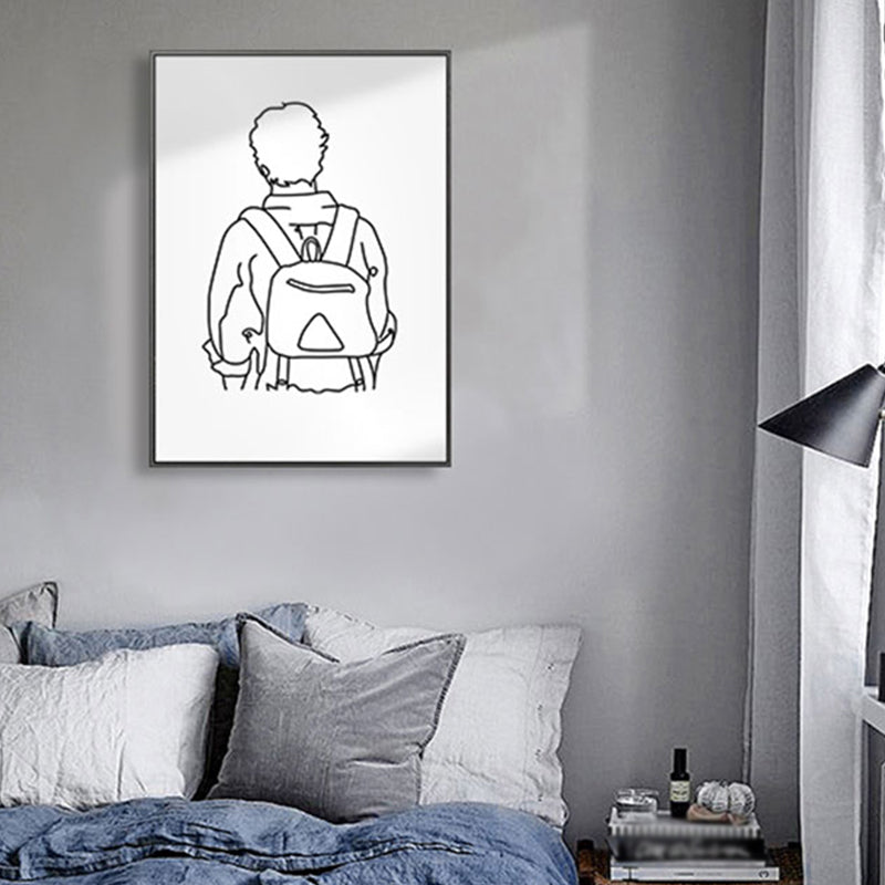 Scandinavian Style Canvas White Charcoal Drawings Character Portraiture Wall Art Print Clearhalo 'Arts' 'Canvas Art' 1640490