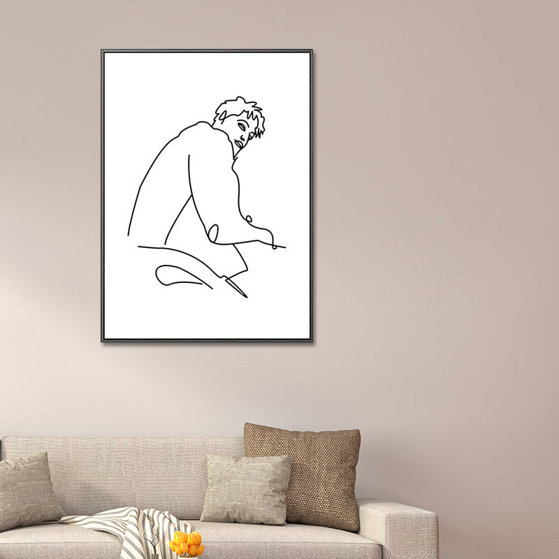 Scandinavian Style Canvas White Charcoal Drawings Character Portraiture Wall Art Print Clearhalo 'Arts' 'Canvas Art' 1640497