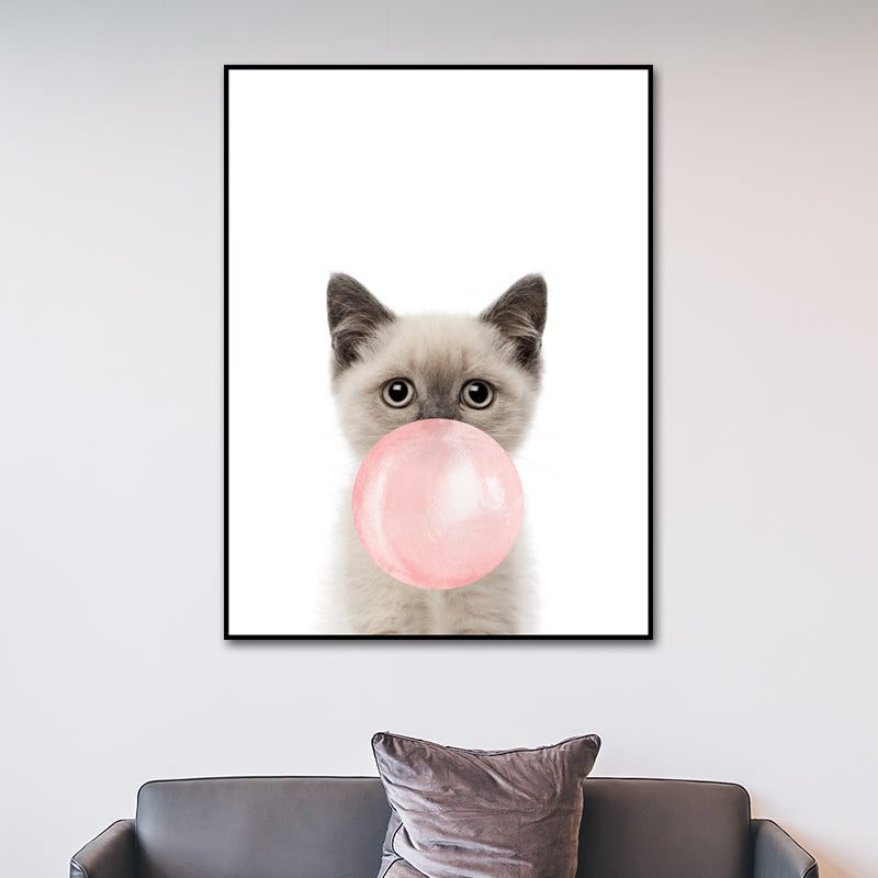 Pastel Color Animals Illustrations Art Textured Kid's Style Children Bedroom Canvas Pink Clearhalo 'Art Gallery' 'Canvas Art' 'Kids' Arts' 1640558