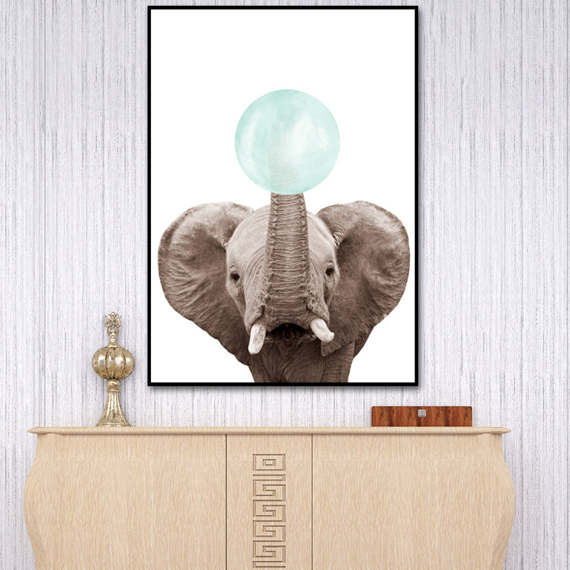 Pastel Color Animals Illustrations Art Textured Kid's Style Children Bedroom Canvas Grey Clearhalo 'Art Gallery' 'Canvas Art' 'Kids' Arts' 1640579