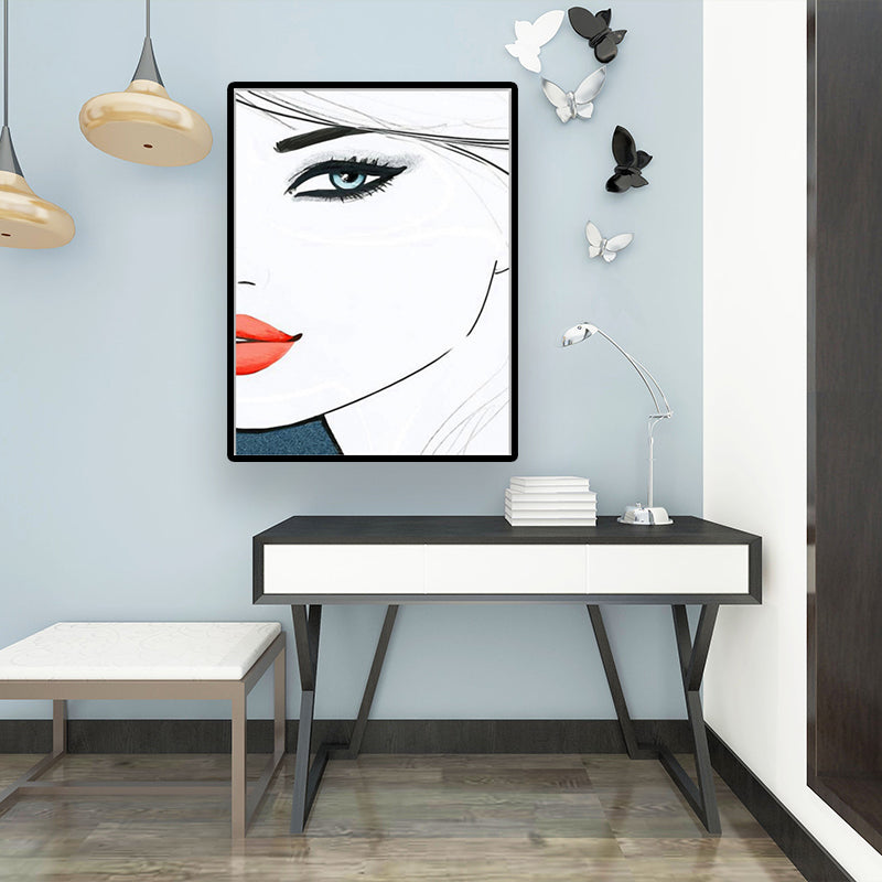 Minimalist Woman Face Wall Art Canvas Textured Pastel Color Painting for Girls Room Red Clearhalo 'Art Gallery' 'Canvas Art' 'Contemporary Art Gallery' 'Modern' Arts' 1640593