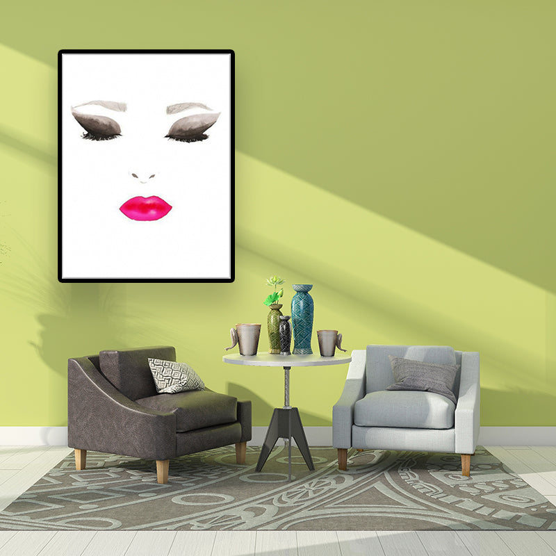 Minimalist Woman Face Wall Art Canvas Textured Pastel Color Painting for Girls Room White Clearhalo 'Art Gallery' 'Canvas Art' 'Contemporary Art Gallery' 'Modern' Arts' 1640600