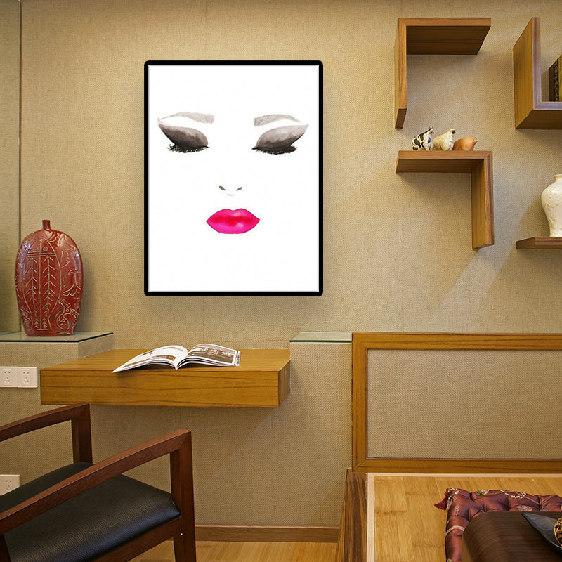 Minimalist Woman Face Wall Art Canvas Textured Pastel Color Painting for Girls Room Clearhalo 'Art Gallery' 'Canvas Art' 'Contemporary Art Gallery' 'Modern' Arts' 1640602