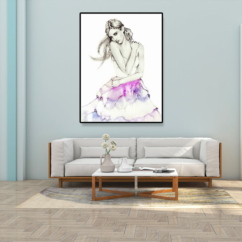 Minimalist Woman Face Wall Art Canvas Textured Pastel Color Painting for Girls Room Clearhalo 'Art Gallery' 'Canvas Art' 'Contemporary Art Gallery' 'Modern' Arts' 1640608