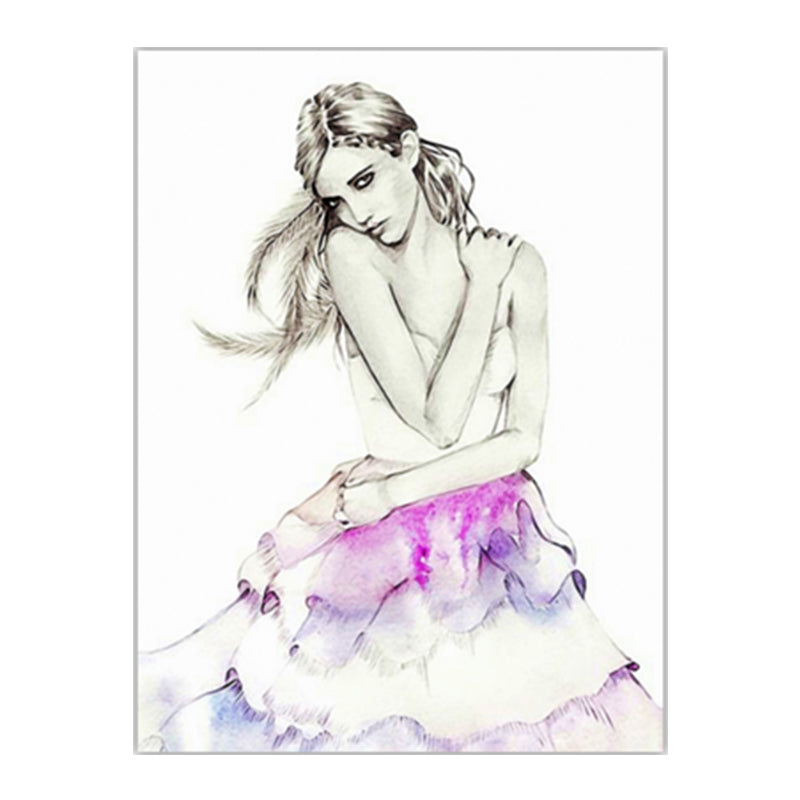 Minimalist Woman Face Wall Art Canvas Textured Pastel Color Painting for Girls Room Clearhalo 'Art Gallery' 'Canvas Art' 'Contemporary Art Gallery' 'Modern' Arts' 1640610