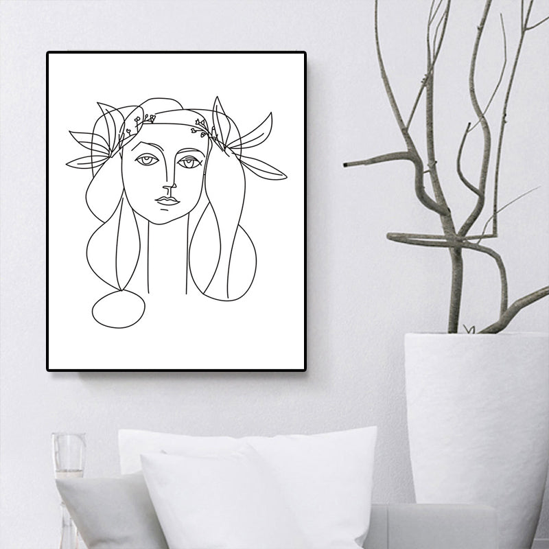 Canvas Textured Painting Nordic Style Pencil Girl's Portraiture Wall Art, Multiple Sizes White Design 1 Clearhalo 'Arts' 'Canvas Art' 1640614