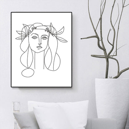 Canvas Textured Painting Nordic Style Pencil Girl's Portraiture Wall Art, Multiple Sizes White Design 1 Clearhalo 'Arts' 'Canvas Art' 1640614