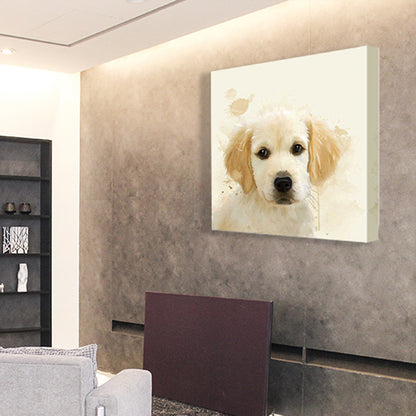 Kawaii Puppy Dog Wall Decor for Kids Bedroom Animal Painting Canvas Art in Yellow Yellow Clearhalo 'Art Gallery' 'Canvas Art' 'Kids' Arts' 1640642