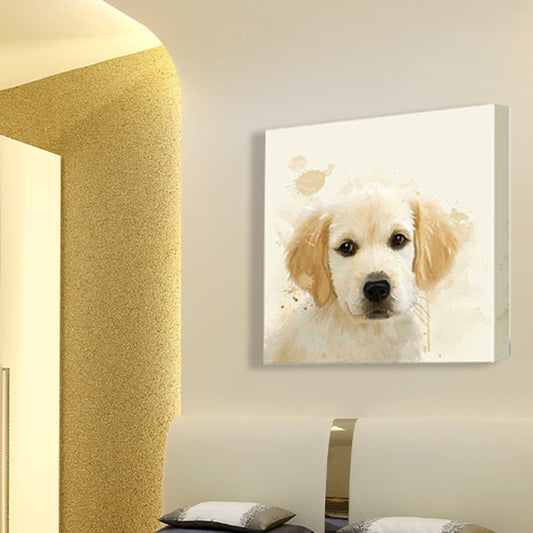 Kawaii Puppy Dog Wall Decor for Kids Bedroom Animal Painting Canvas Art in Yellow Clearhalo 'Art Gallery' 'Canvas Art' 'Kids' Arts' 1640643