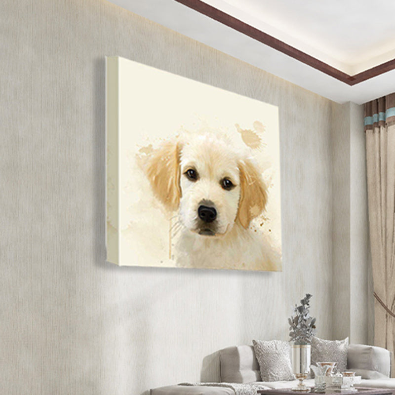 Kawaii Puppy Dog Wall Decor for Kids Bedroom Animal Painting Canvas Art in Yellow Clearhalo 'Art Gallery' 'Canvas Art' 'Kids' Arts' 1640644
