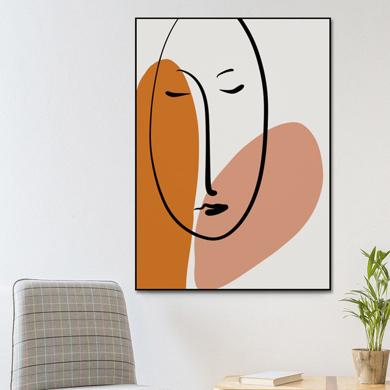 Charcoal Drawings Scandinavian Style Art Girl's Sleeping Face Portraiture in Orange Orange Clearhalo 'Arts' 'Canvas Art' 1640648
