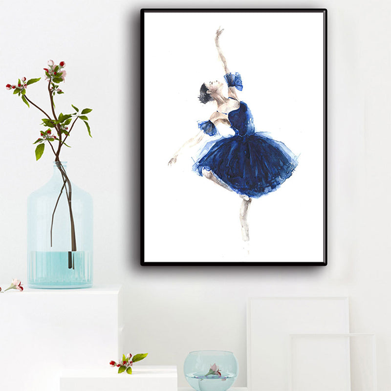 Elegant Ballerina Art Print for Girls Bedroom Dancer Painting Wall Decor in Soft Color Blue Clearhalo 'Art Gallery' 'Canvas Art' 'Contemporary Art Gallery' 'Modern' Arts' 1640704