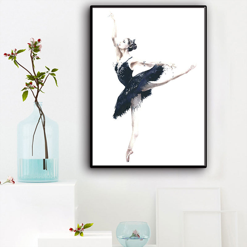 Elegant Ballerina Art Print for Girls Bedroom Dancer Painting Wall Decor in Soft Color Black Clearhalo 'Art Gallery' 'Canvas Art' 'Contemporary Art Gallery' 'Modern' Arts' 1640711