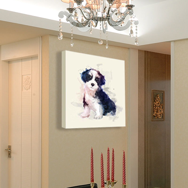 Childrens Art Puppy Canvas Print Black and White Baby Room Wall Decor, Textured Surface Clearhalo 'Art Gallery' 'Canvas Art' 'Kids' Arts' 1640720