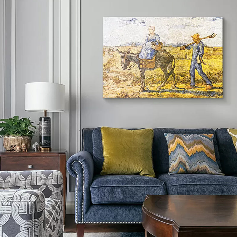 Rural Farmland Wall Art Yellow Van Gogh Peasant Couple Going to Work Painting Yellow Clearhalo 'Art Gallery' 'Canvas Art' 'Country Art Gallery' 'French Country' 'Rustic' Arts' 1640829