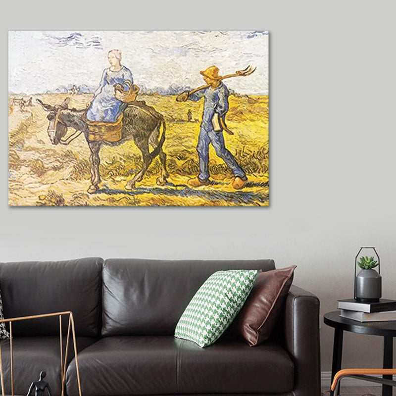 Rural Farmland Wall Art Yellow Van Gogh Peasant Couple Going to Work Painting Clearhalo 'Art Gallery' 'Canvas Art' 'Country Art Gallery' 'French Country' 'Rustic' Arts' 1640830