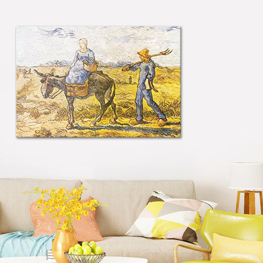 Rural Farmland Wall Art Yellow Van Gogh Peasant Couple Going to Work Painting Clearhalo 'Art Gallery' 'Canvas Art' 'Country Art Gallery' 'French Country' 'Rustic' Arts' 1640831
