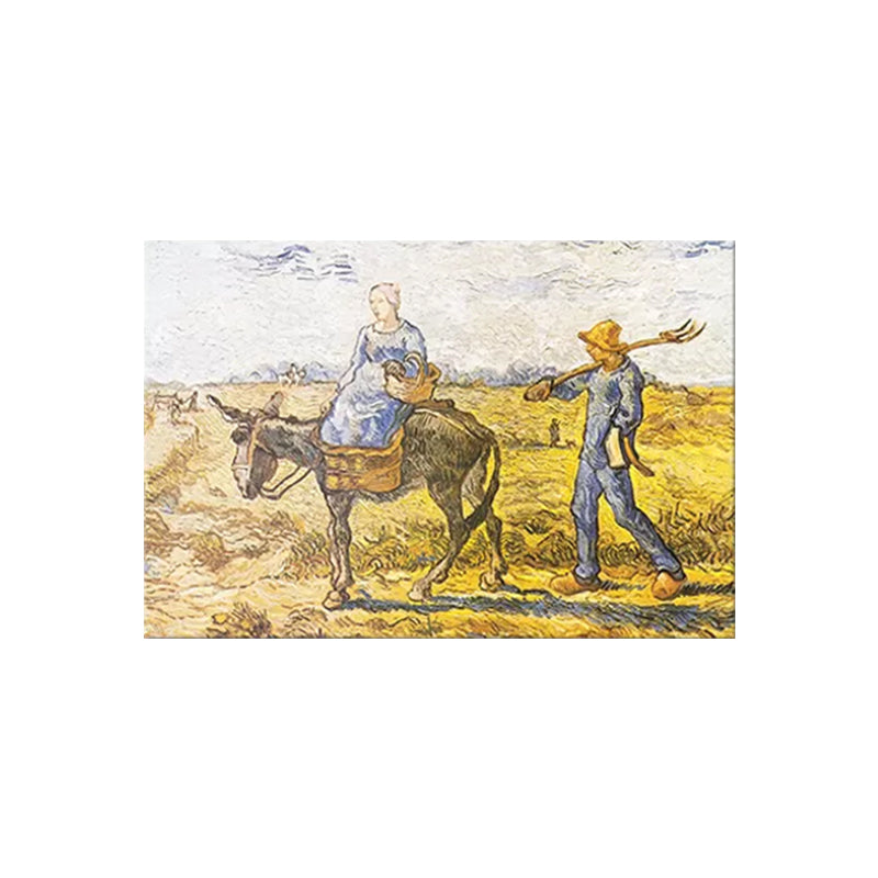 Rural Farmland Wall Art Yellow Van Gogh Peasant Couple Going to Work Painting Clearhalo 'Art Gallery' 'Canvas Art' 'Country Art Gallery' 'French Country' 'Rustic' Arts' 1640832