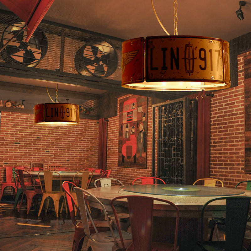 Round Cage Metal Suspension Light Three-head Retro Chandeliers in White and Red for Bar Clearhalo 'Ceiling Lights' 'Chandeliers' Lighting' options 164086