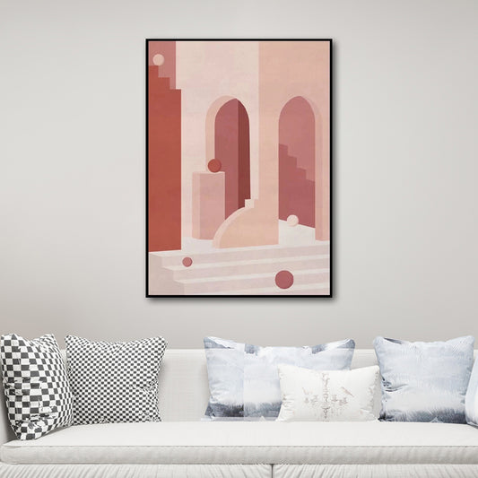 Modern Style Teenagers Painting Building in Pastel Color Wall Art Decor, Multiple Sizes Pink Clearhalo 'Art Gallery' 'Canvas Art' 'Contemporary Art Gallery' 'Modern' Arts' 1640864