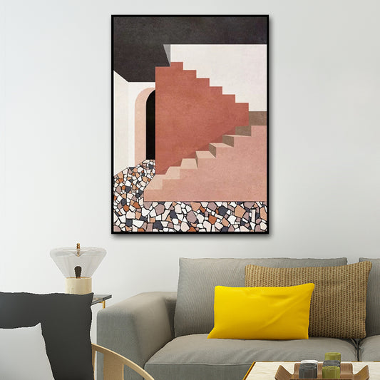 Modern Style Teenagers Painting Building in Pastel Color Wall Art Decor, Multiple Sizes Clearhalo 'Art Gallery' 'Canvas Art' 'Contemporary Art Gallery' 'Modern' Arts' 1640873
