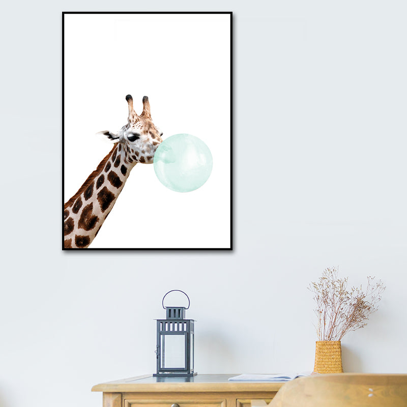 Animals and Balloon Illustrations Painting Children's Art Canvas Wall Print, Multiple Sizes Brown Clearhalo 'Art Gallery' 'Canvas Art' 'Kids' Arts' 1640885
