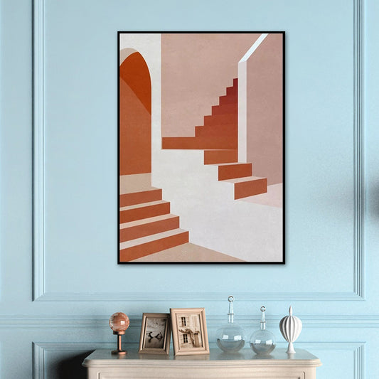 Indoor Stairs Wall Decor in Light Color Contemporary Style Canvas for Dining Room Pink Clearhalo 'Art Gallery' 'Canvas Art' 'Contemporary Art Gallery' 'Modern' Arts' 1640892