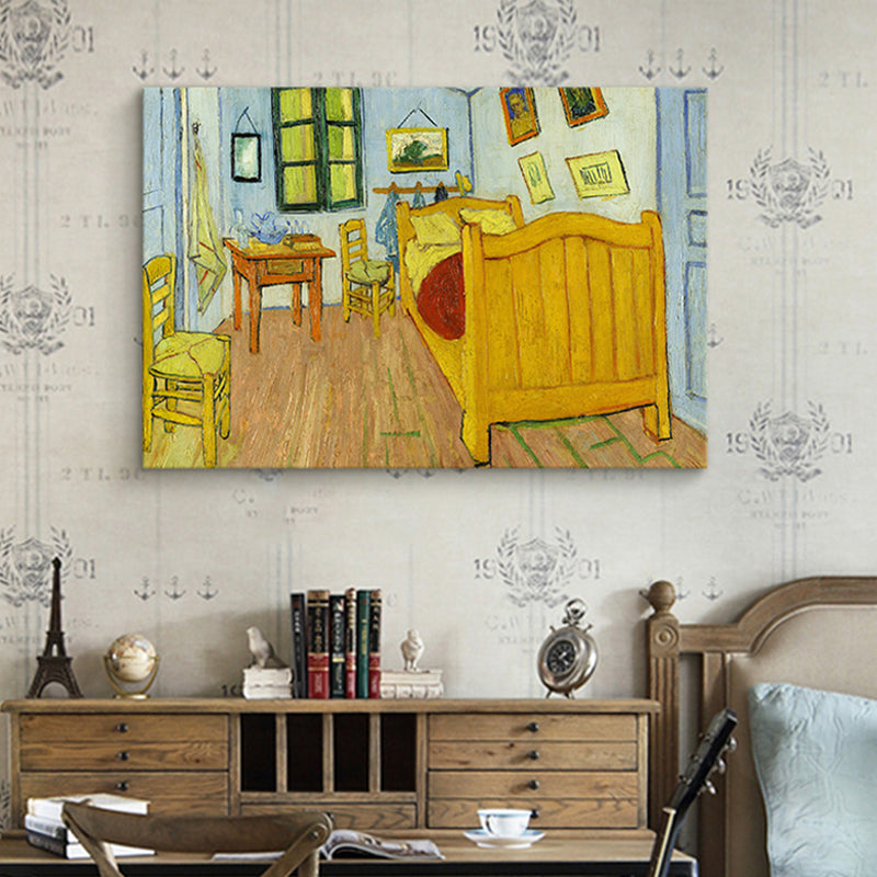 Vincents Bedroom in Arles Painting Rust Classical House Interior Wall Art in Yellow Yellow Clearhalo 'Art Gallery' 'Canvas Art' 'Country Art Gallery' 'French Country' 'Rustic' Arts' 1640941