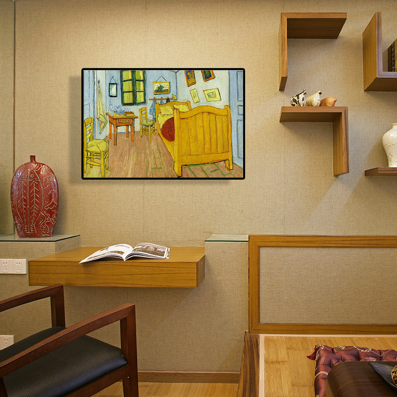 Vincents Bedroom in Arles Painting Rust Classical House Interior Wall Art in Yellow Clearhalo 'Art Gallery' 'Canvas Art' 'Country Art Gallery' 'French Country' 'Rustic' Arts' 1640942