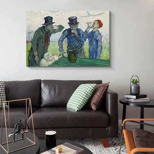 Canvas Textured Wall Art Farmhouse Style Van Gogh the Drinkers Painting in Blue-Green Blue Clearhalo 'Art Gallery' 'Canvas Art' 'Country Art Gallery' 'French Country' 'Rustic' Arts' 1640948