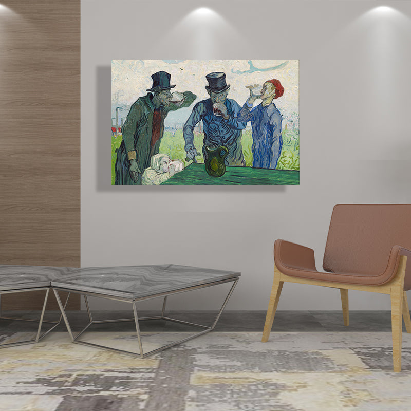 Canvas Textured Wall Art Farmhouse Style Van Gogh the Drinkers Painting in Blue-Green Clearhalo 'Art Gallery' 'Canvas Art' 'Country Art Gallery' 'French Country' 'Rustic' Arts' 1640949