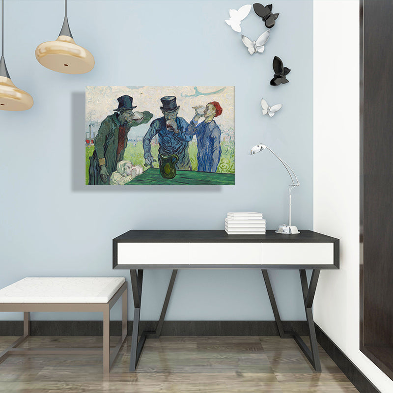 Canvas Textured Wall Art Farmhouse Style Van Gogh the Drinkers Painting in Blue-Green Clearhalo 'Art Gallery' 'Canvas Art' 'Country Art Gallery' 'French Country' 'Rustic' Arts' 1640950