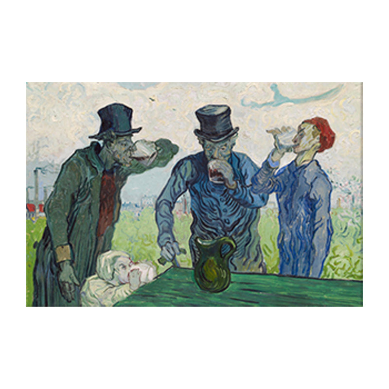 Canvas Textured Wall Art Farmhouse Style Van Gogh the Drinkers Painting in Blue-Green Clearhalo 'Art Gallery' 'Canvas Art' 'Country Art Gallery' 'French Country' 'Rustic' Arts' 1640951
