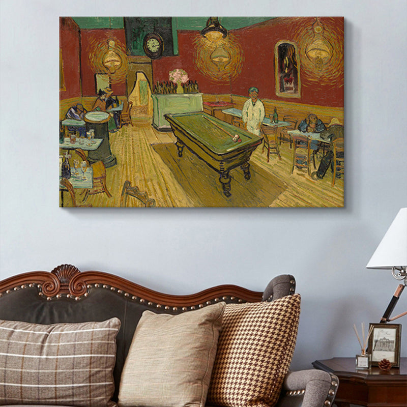 Night Cafe Interior Painting Canvas Print Country Style Textured Wall Art in Yellow Yellow Clearhalo 'Art Gallery' 'Canvas Art' 'Country Art Gallery' 'French Country' 'Rustic' Arts' 1640955