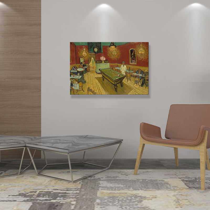 Night Cafe Interior Painting Canvas Print Country Style Textured Wall Art in Yellow Clearhalo 'Art Gallery' 'Canvas Art' 'Country Art Gallery' 'French Country' 'Rustic' Arts' 1640957