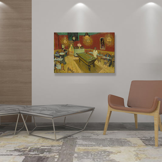 Night Cafe Interior Painting Canvas Print Country Style Textured Wall Art in Yellow Clearhalo 'Art Gallery' 'Canvas Art' 'Country Art Gallery' 'French Country' 'Rustic' Arts' 1640957