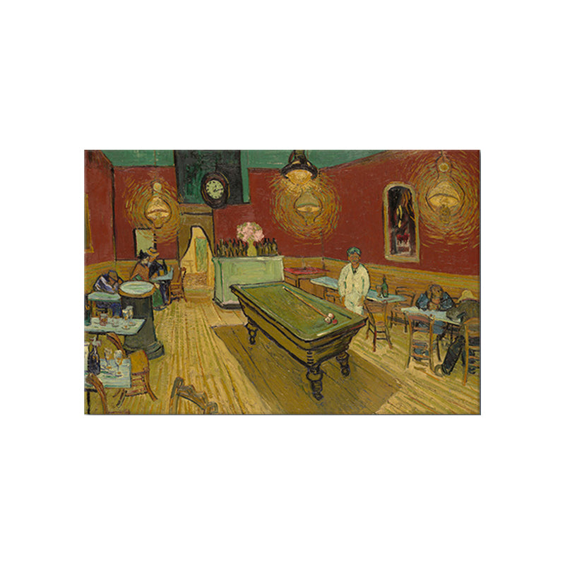 Night Cafe Interior Painting Canvas Print Country Style Textured Wall Art in Yellow Clearhalo 'Art Gallery' 'Canvas Art' 'Country Art Gallery' 'French Country' 'Rustic' Arts' 1640958